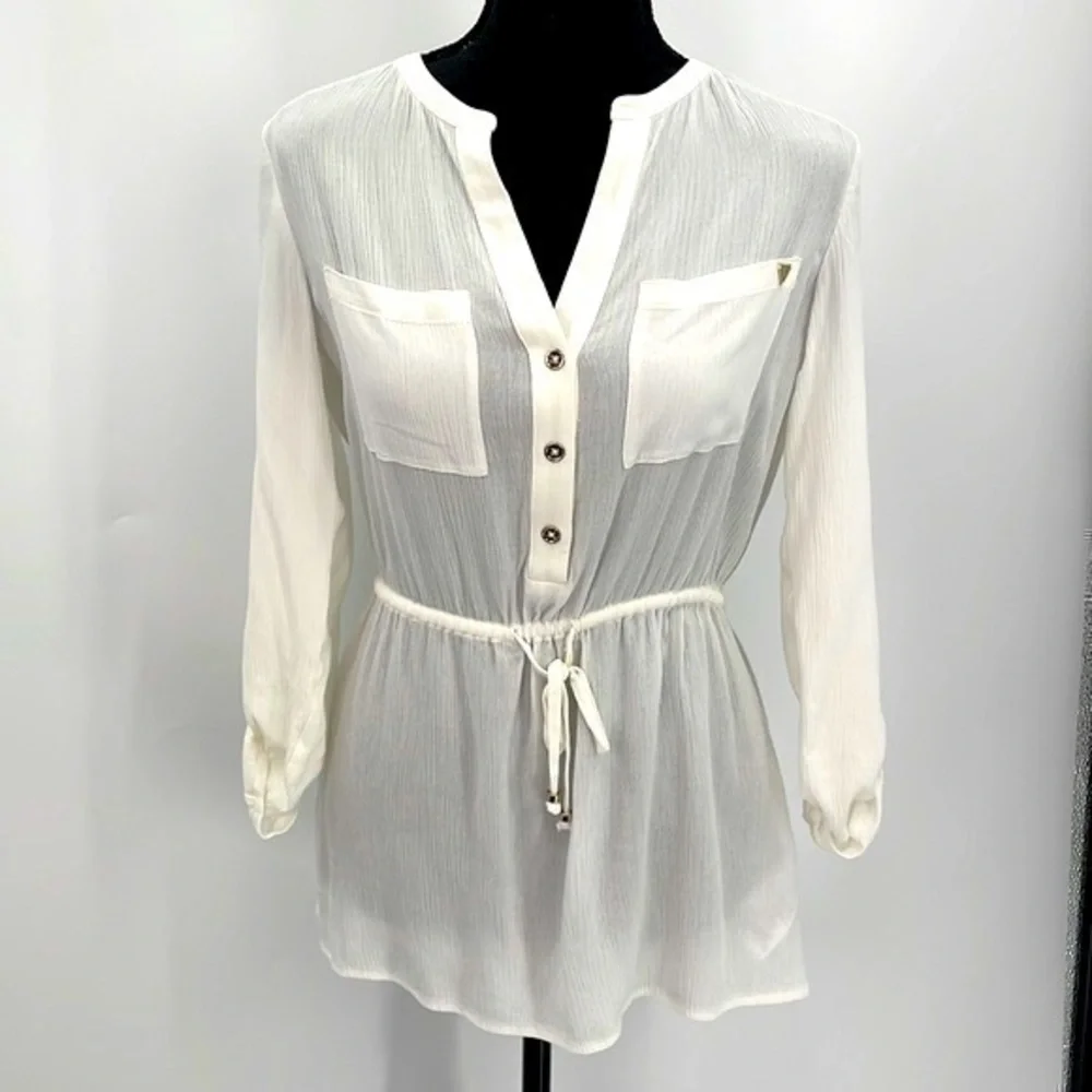 NWT Guess gauze like  off-white long sleeve lightweight cover/up XS